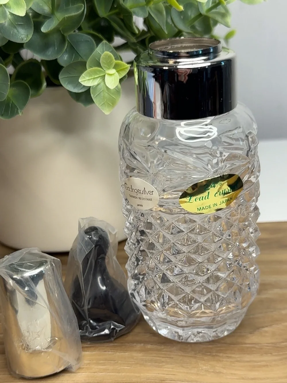Crystal Baby Bottle Godinger Vintage Japanese Glass 24 Lead Crystal Black Nipple